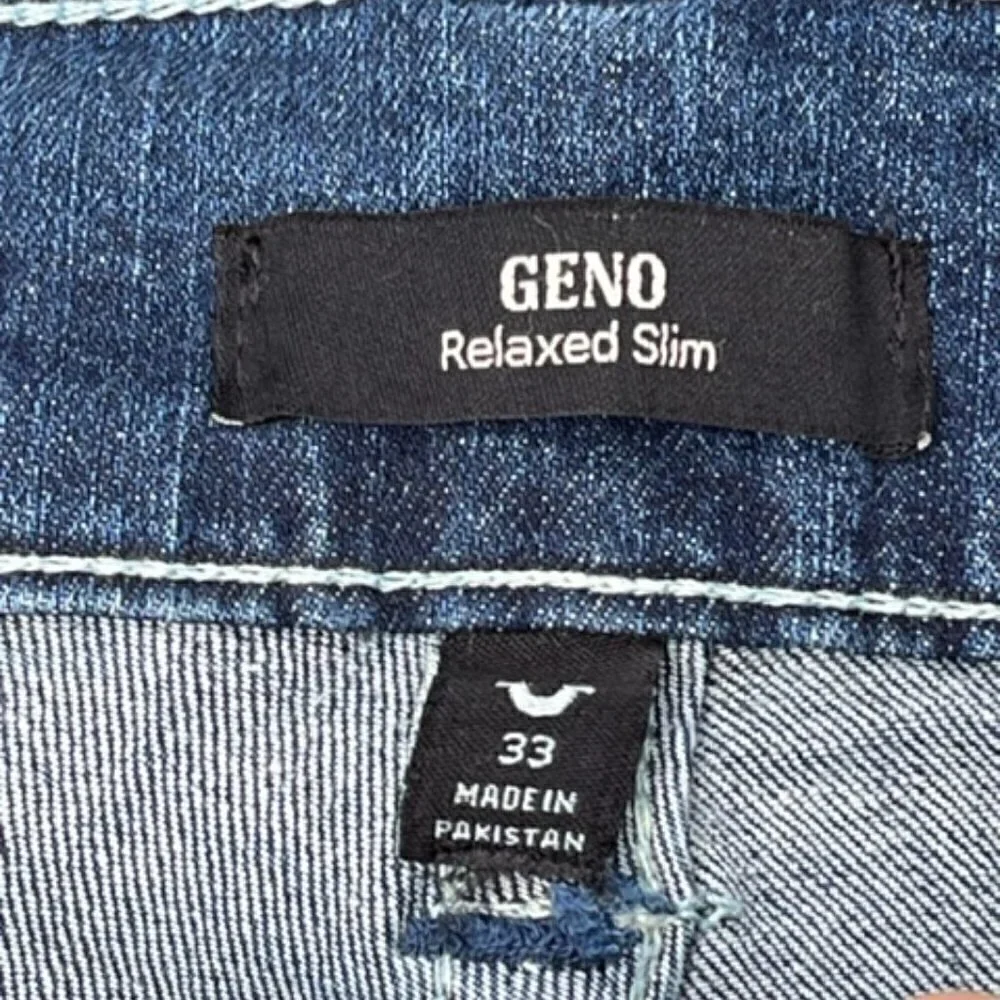 True Religion Geno SN Flap Relaxed Slim Blue Men's Size 33 X 32 Jeans NEW $159